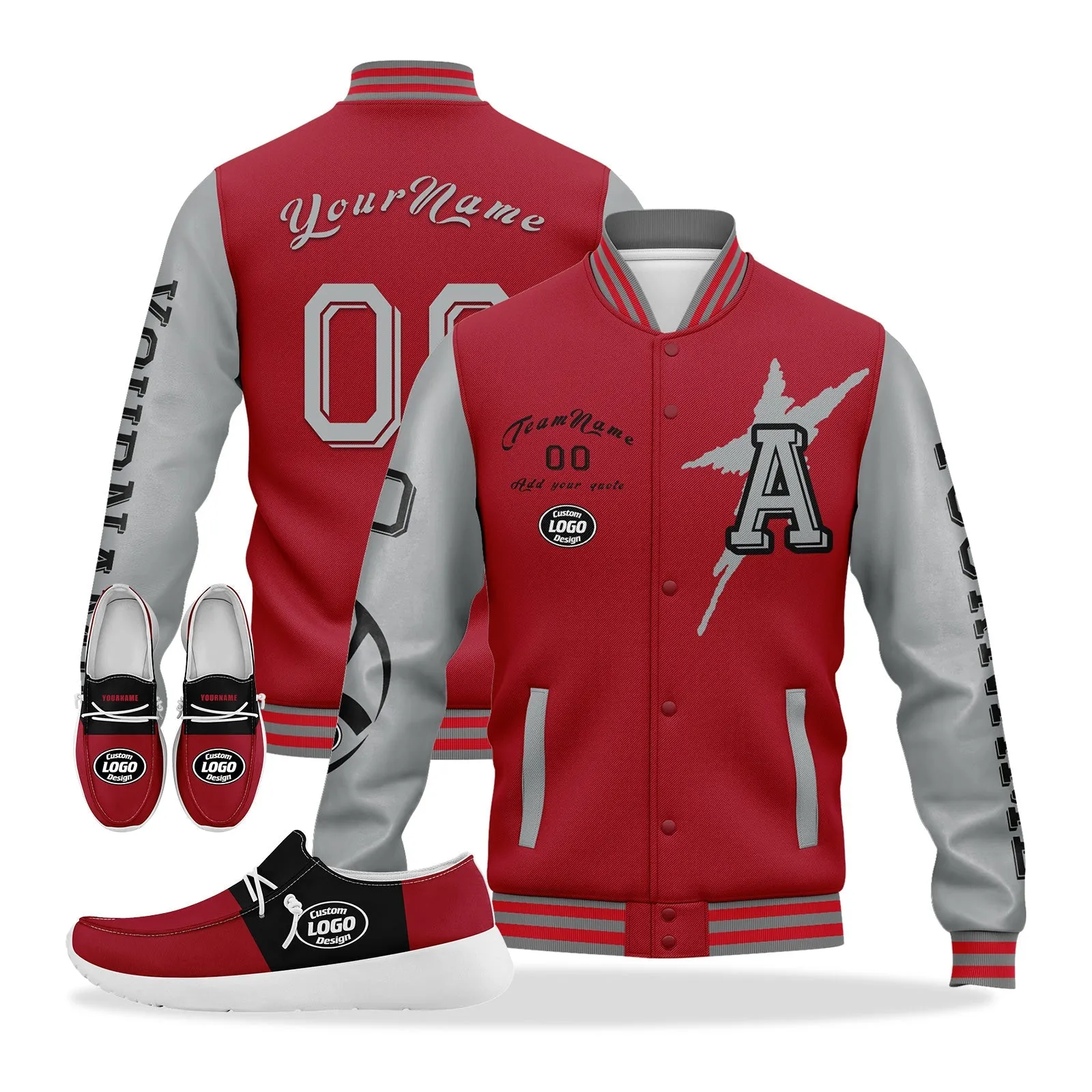 Gift Ideas,Custom Red Gray Black Atlanta Jacket and Sports Shoes Combo Offer Personalized Combo ZH-D020294-3