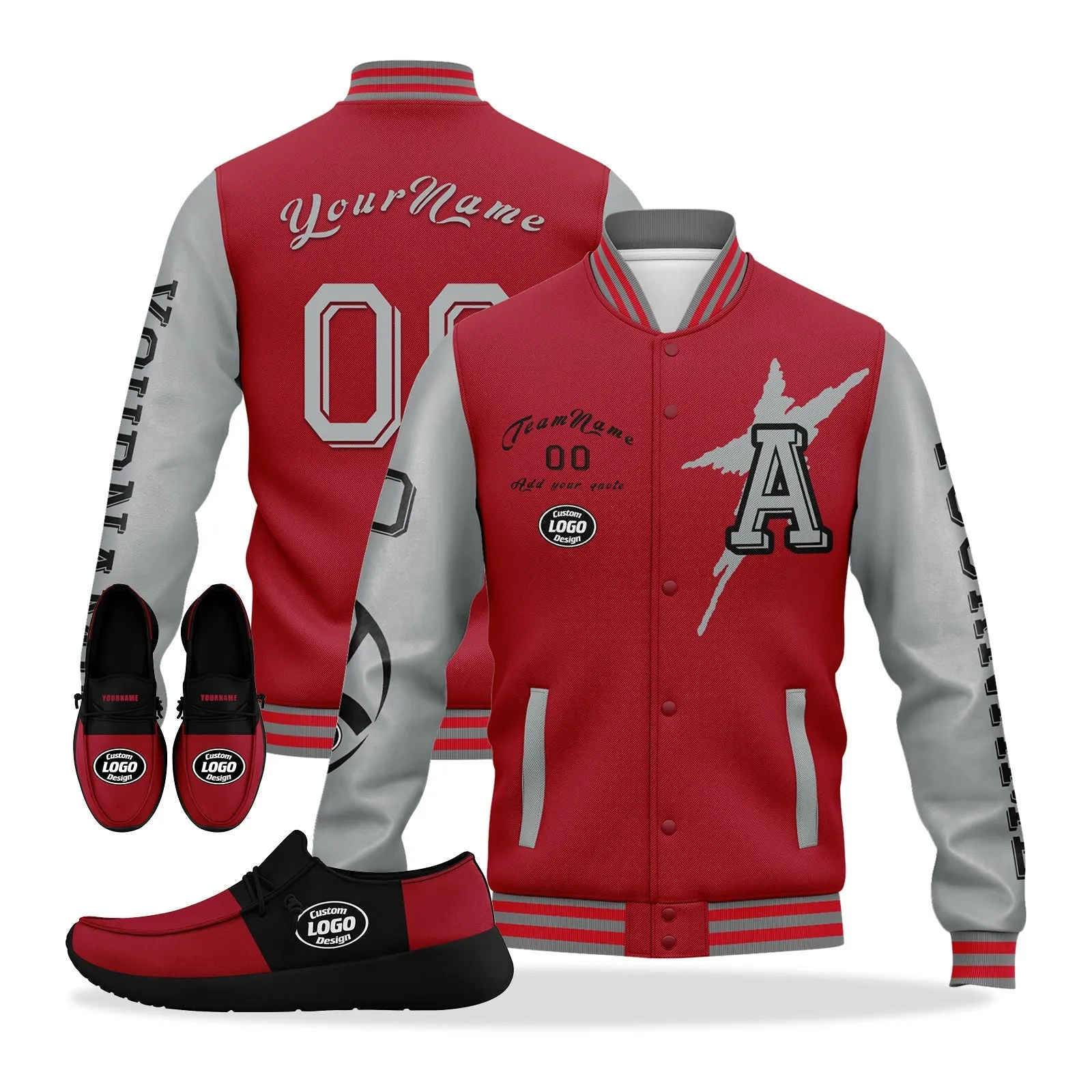 Gift Ideas,Custom Red Gray Black Atlanta Jacket and Sports Shoes Combo Offer Personalized Combo ZH-D020294-3