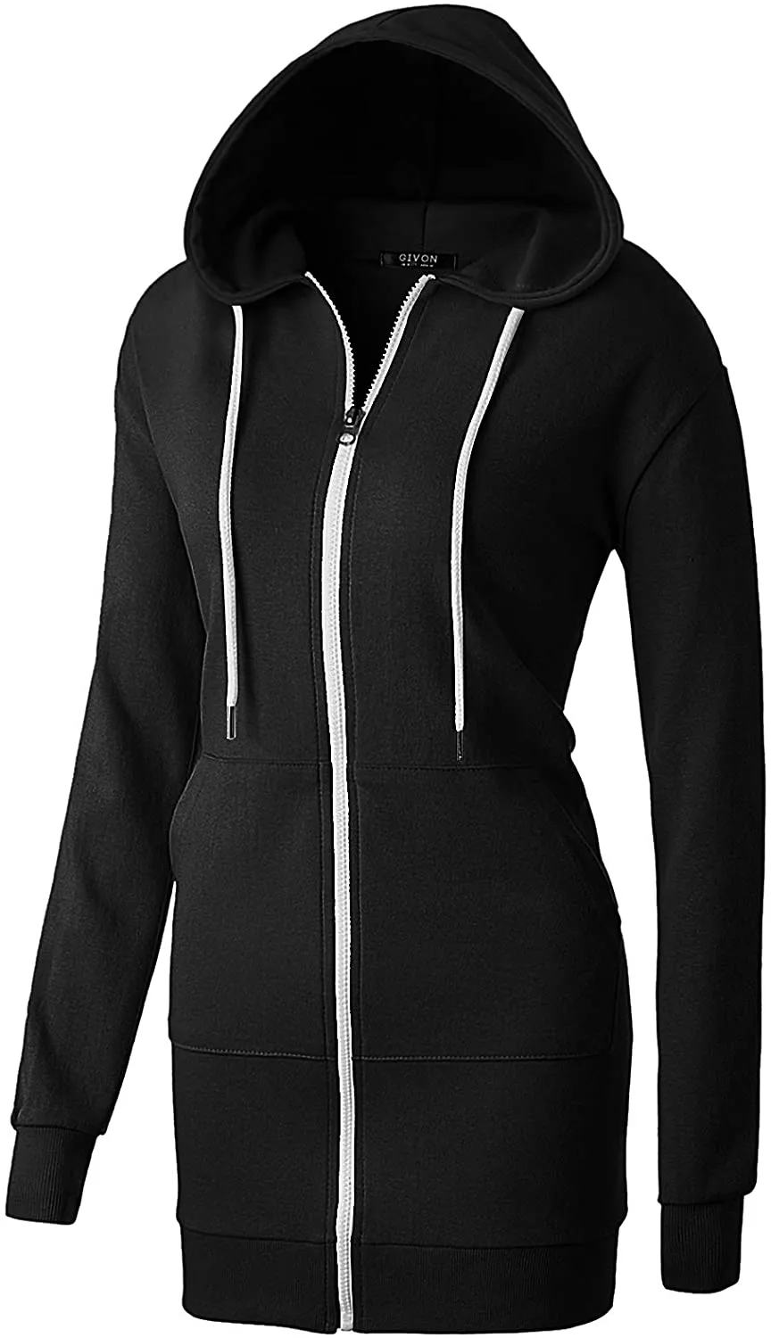 GIVON Womens Comfortable Long Sleeve Lightweight Zip-up Hoodie with Kanga Pocket(XS~4XL)