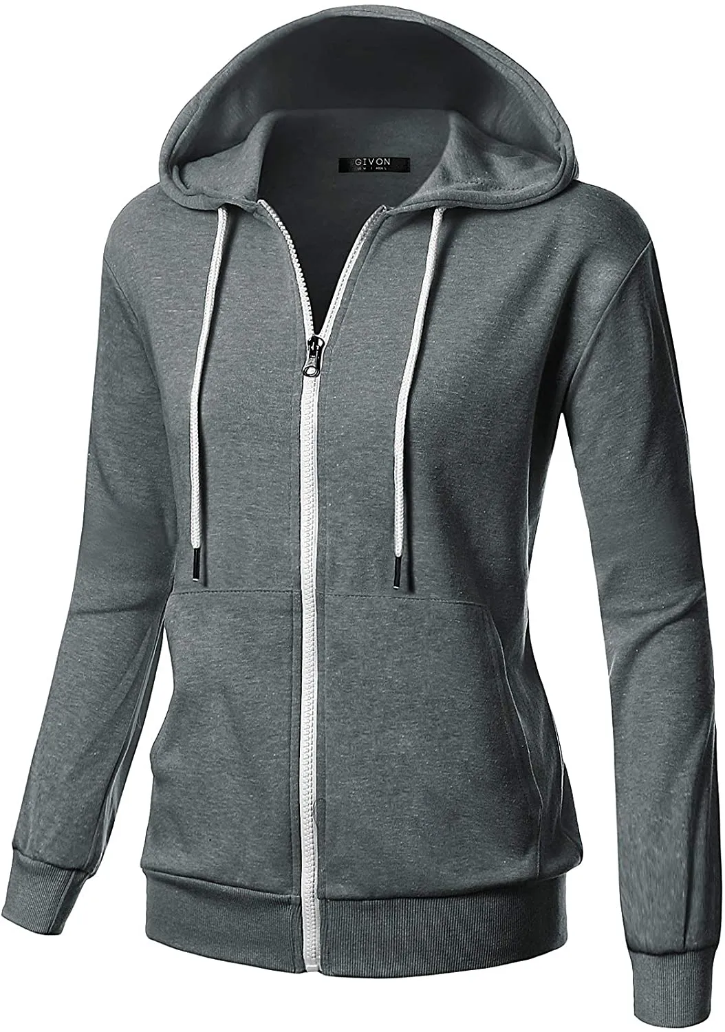 GIVON Womens Comfortable Long Sleeve Lightweight Zip-up Hoodie with Kanga Pocket(XS~4XL)