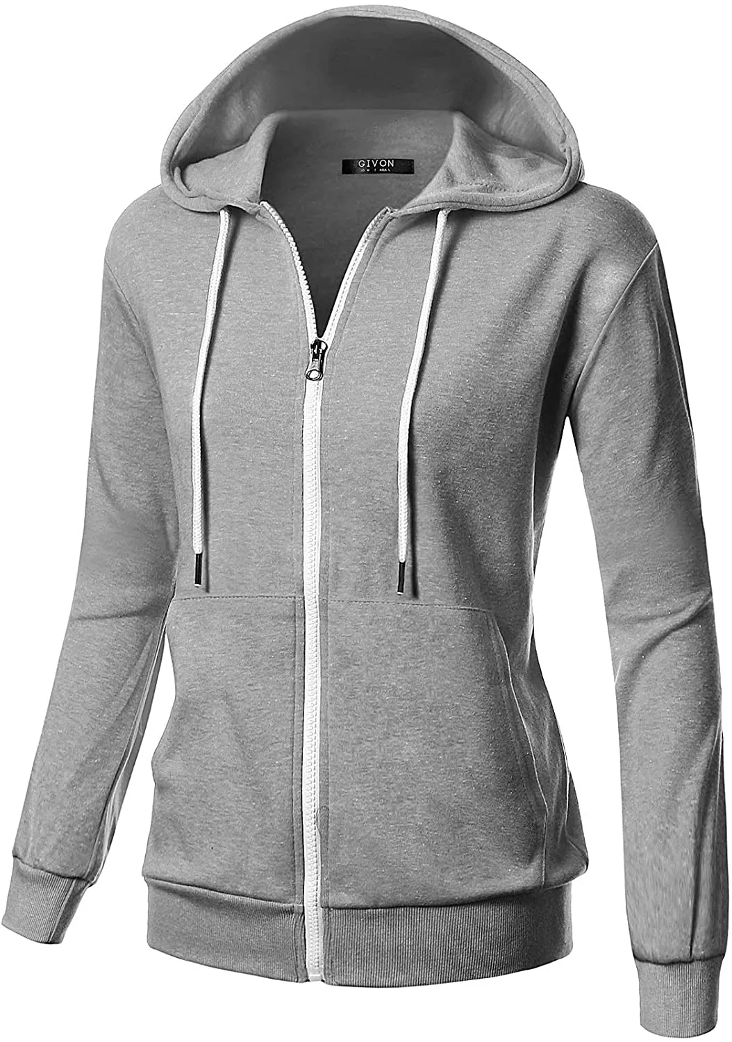 GIVON Womens Comfortable Long Sleeve Lightweight Zip-up Hoodie with Kanga Pocket(XS~4XL)