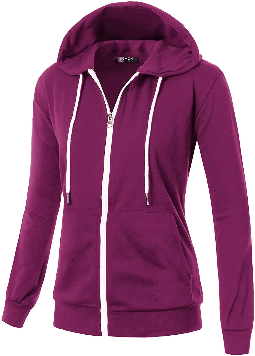 GIVON Womens Comfortable Long Sleeve Lightweight Zip-up Hoodie with Kanga Pocket(XS~4XL)