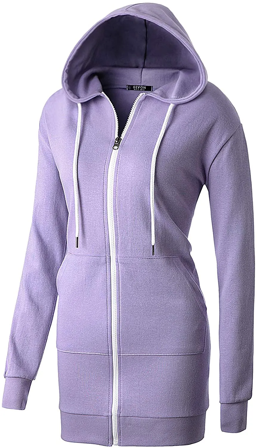 GIVON Womens Comfortable Long Sleeve Lightweight Zip-up Hoodie with Kanga Pocket(XS~4XL)