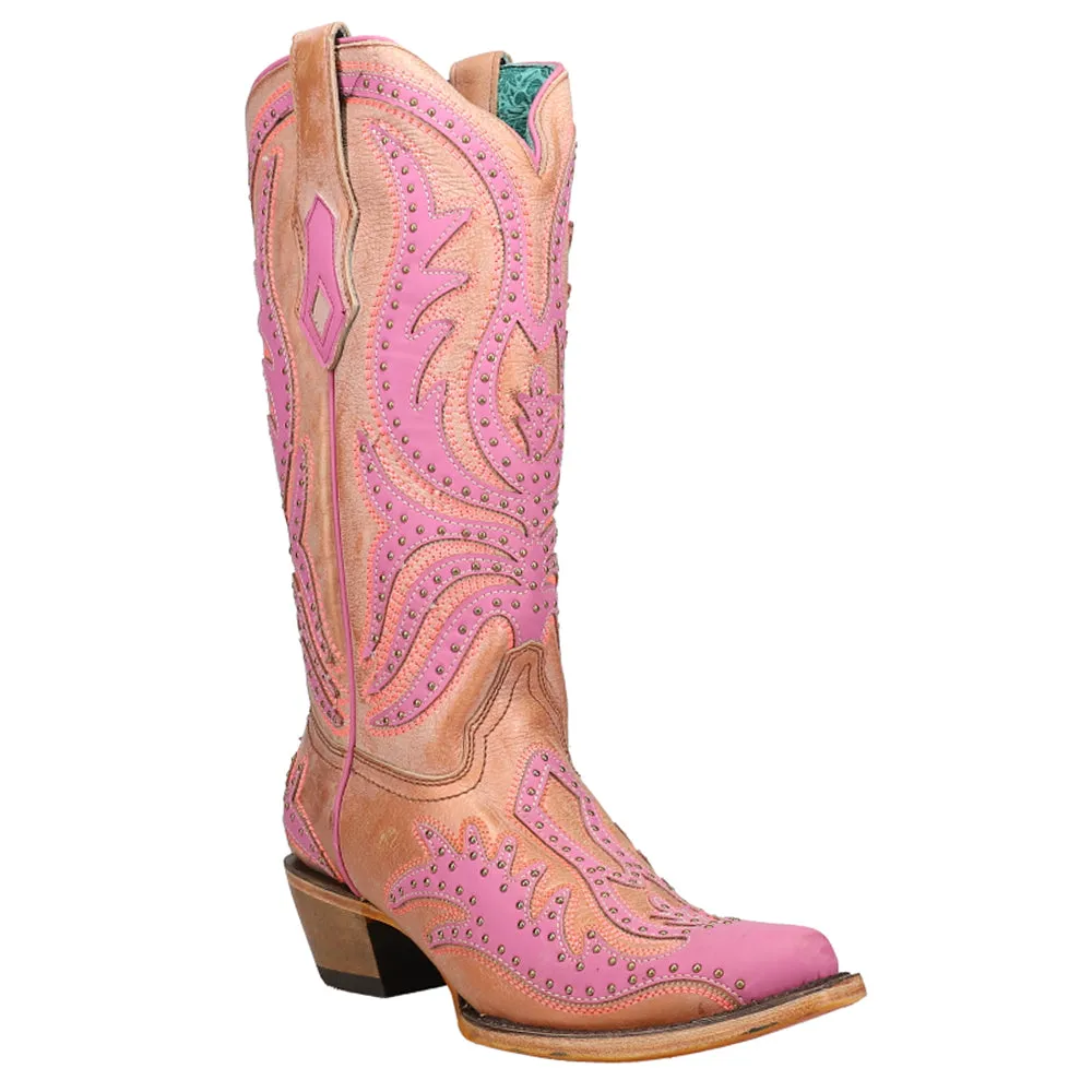 Glow In The Dark Embroidery Tooled Inlay Studded Snip Toe Cowboy Boots