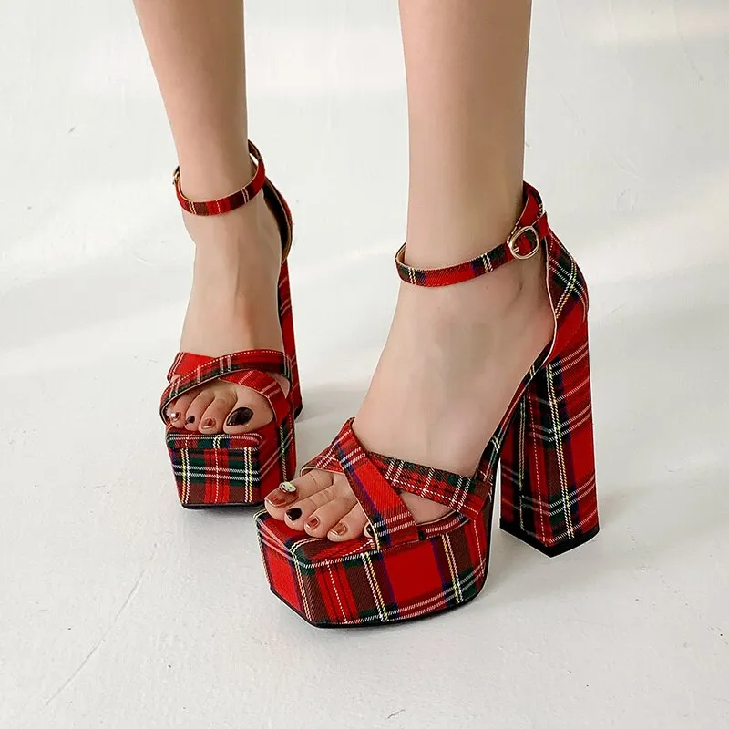 Graffiti Print Square Toe High Heeled Platform Sandals