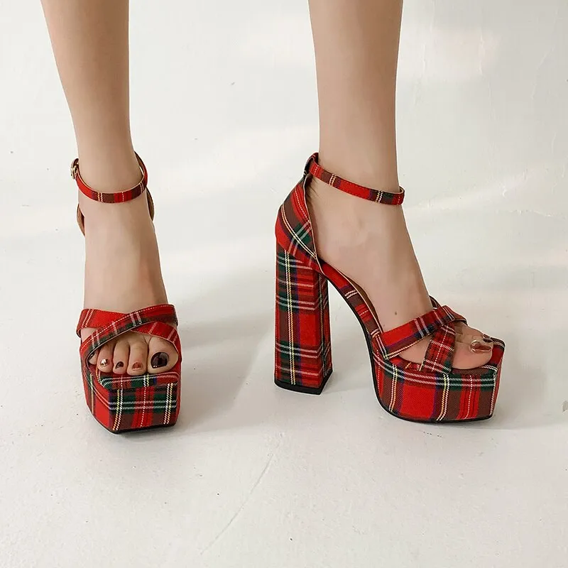 Graffiti Print Square Toe High Heeled Platform Sandals