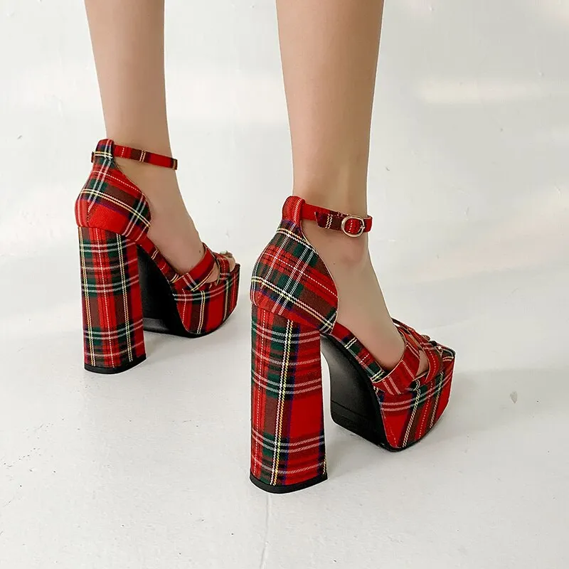 Graffiti Print Square Toe High Heeled Platform Sandals