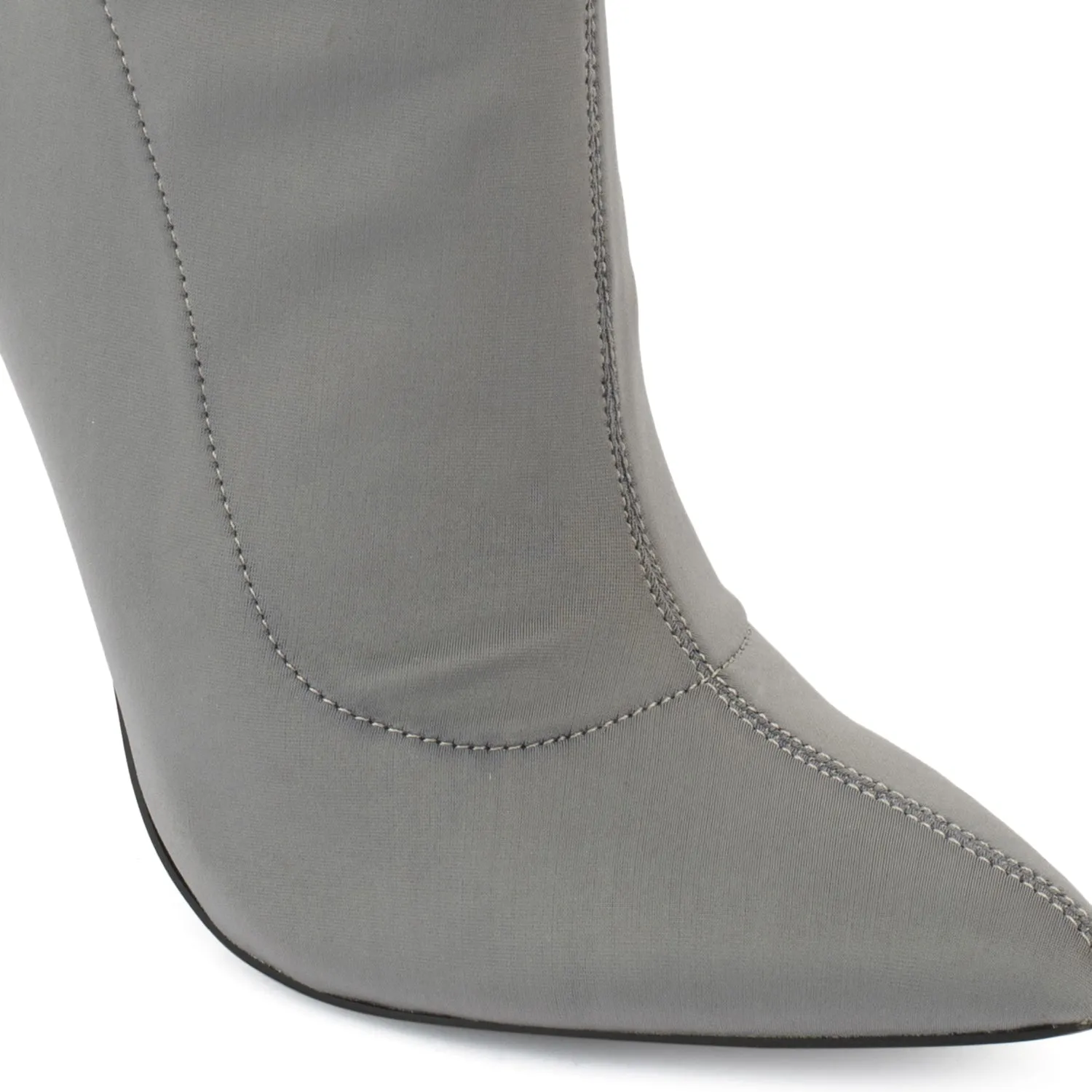 Grey Lycra Pointed Toe Ankle Boot