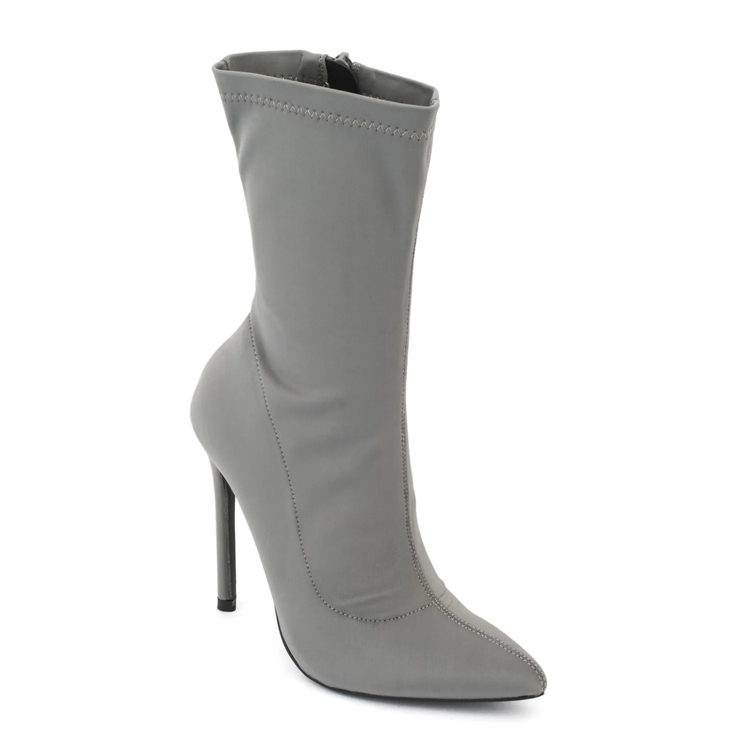 Grey Lycra Pointed Toe Ankle Boot