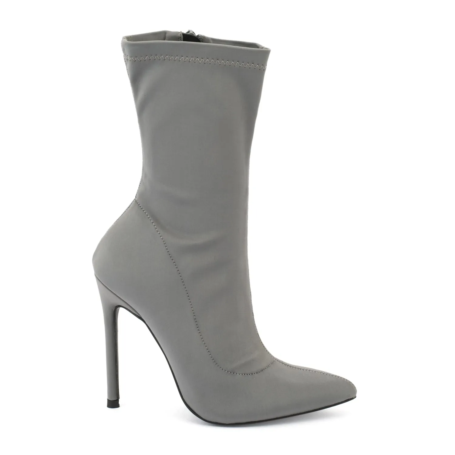 Grey Lycra Pointed Toe Ankle Boot