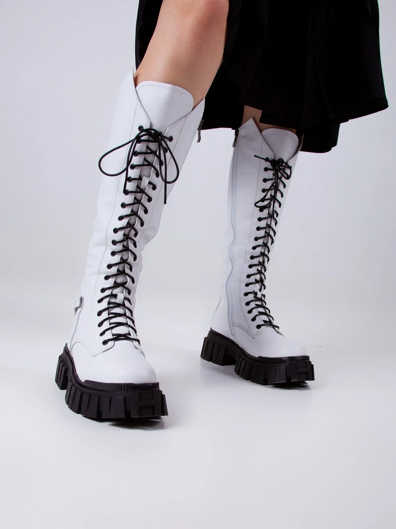 High-Rise Combat Boots - White