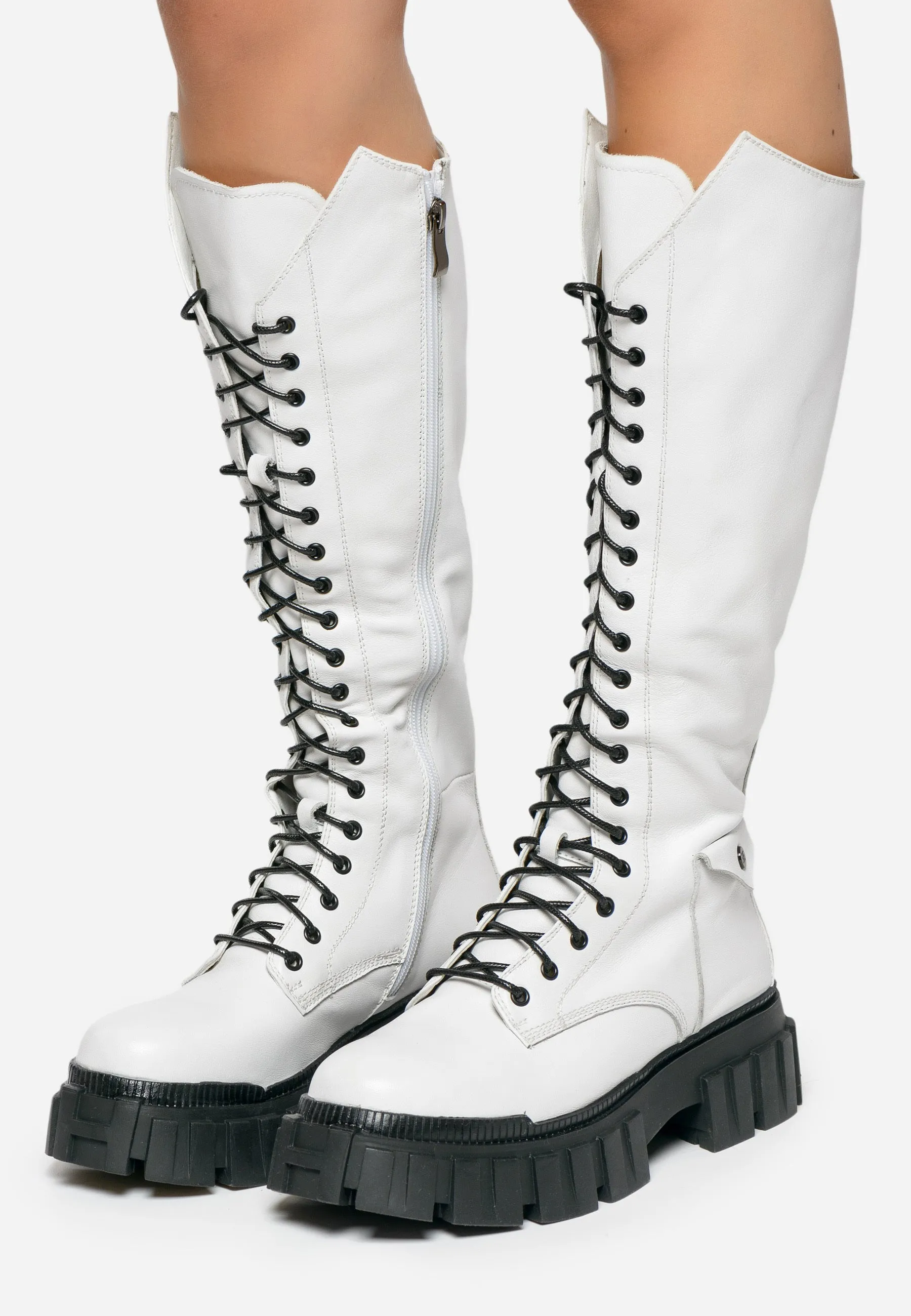 High-Rise Combat Boots - White