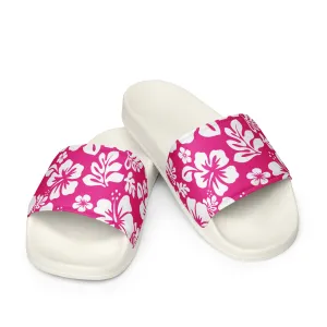 Hot Pink and White Hawaiian Flowers Men’s Slides Sandals