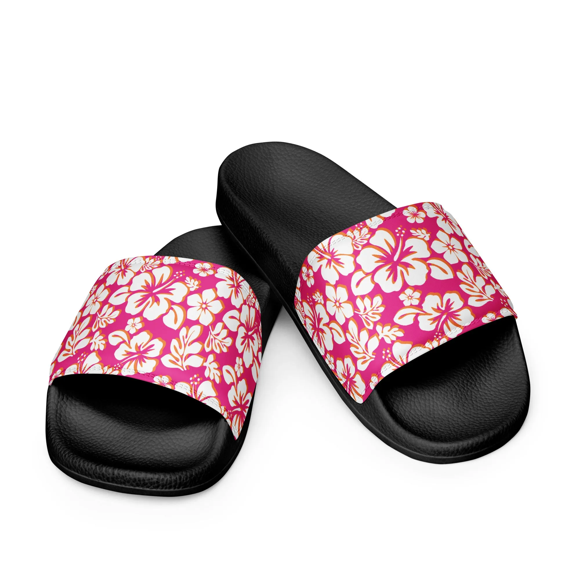 Hot Pink, Orange and White Hawaiian Flowers Women’s Slides Sandals