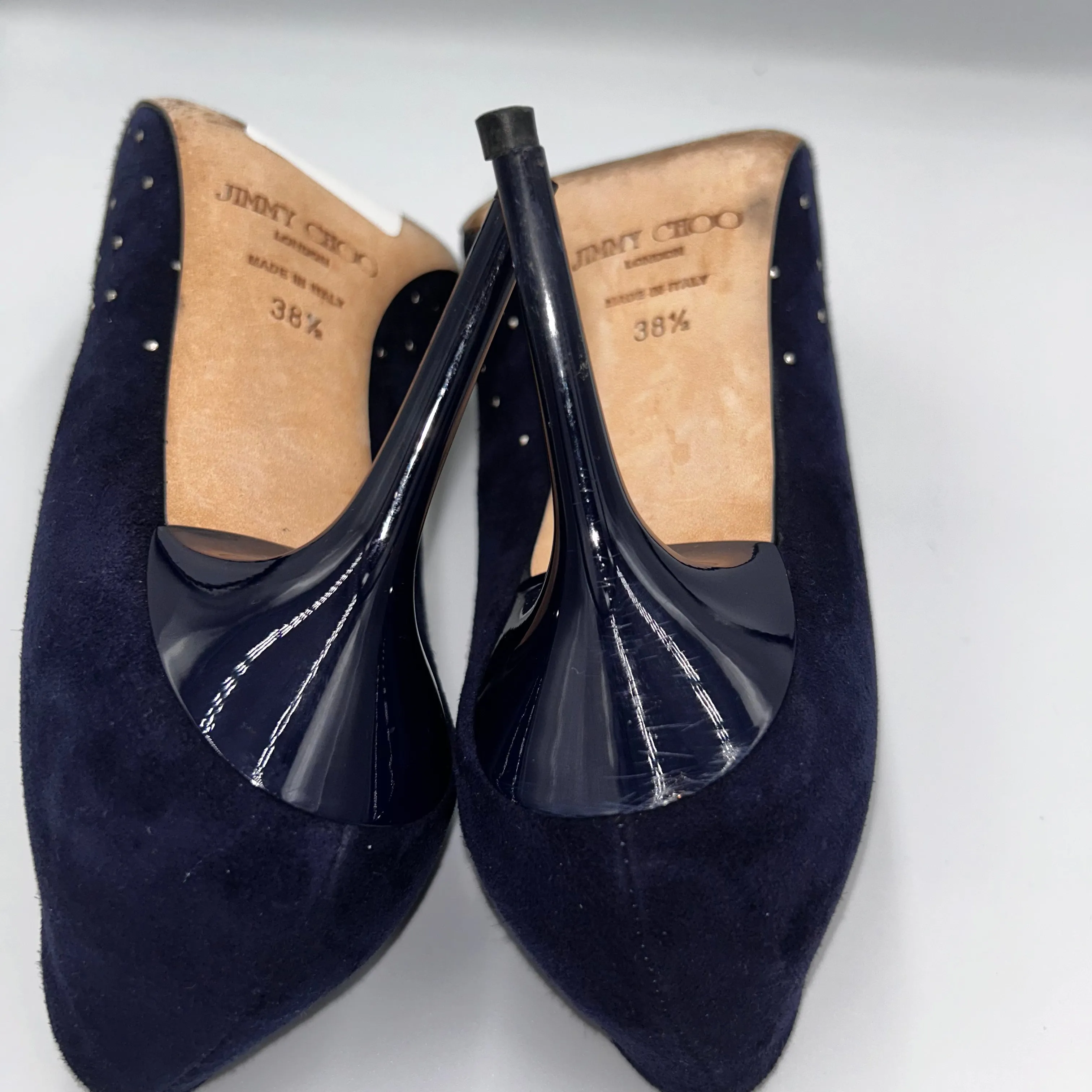 Jimmy Choo Navy Studded Suede Heels 38.5