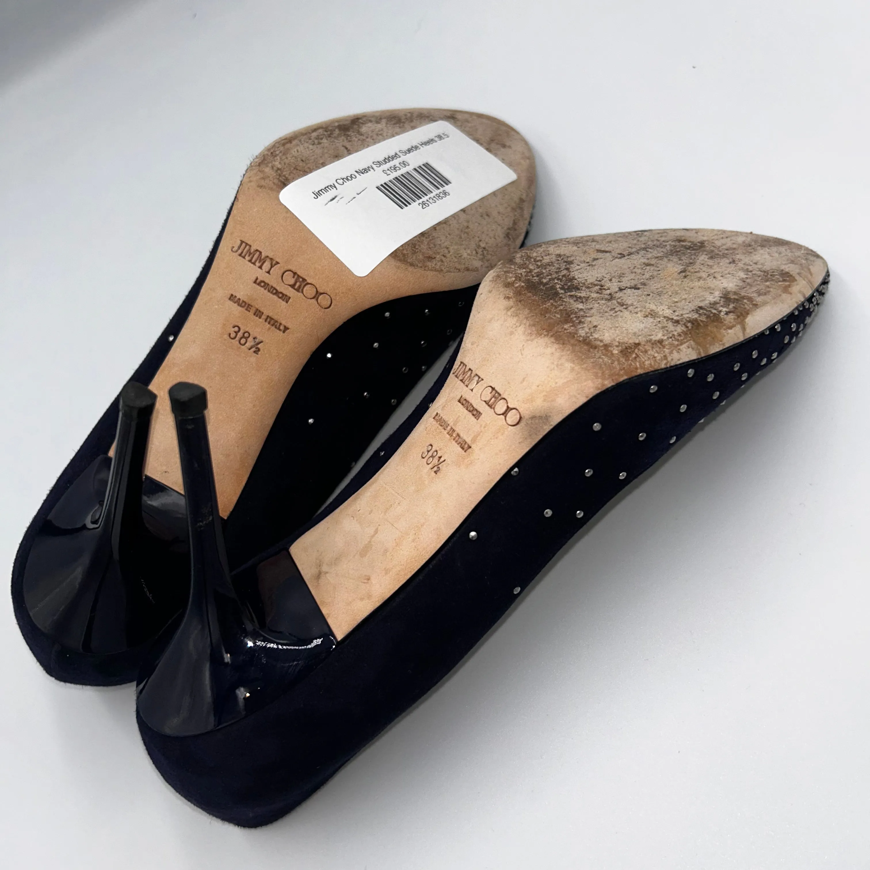 Jimmy Choo Navy Studded Suede Heels 38.5