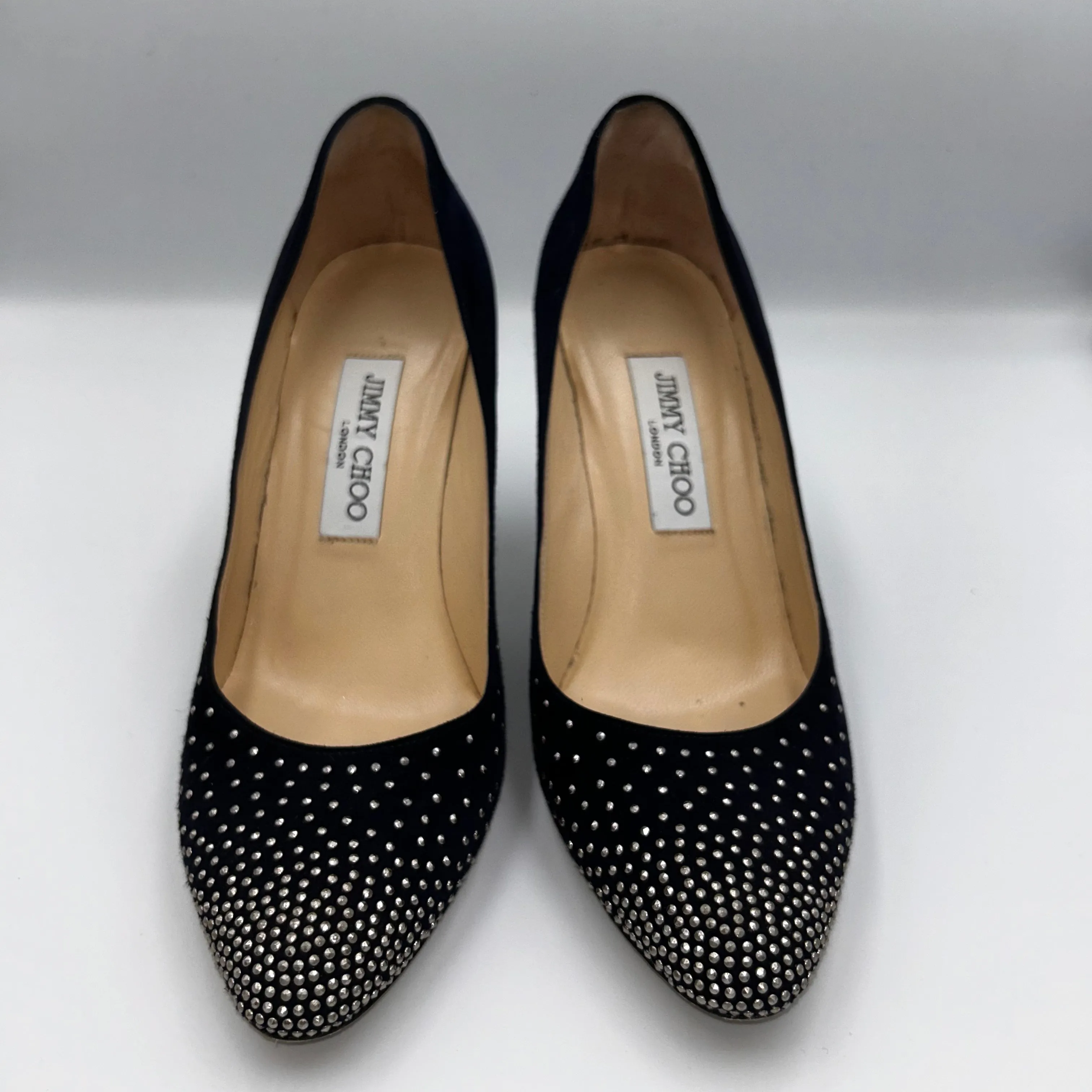 Jimmy Choo Navy Studded Suede Heels 38.5