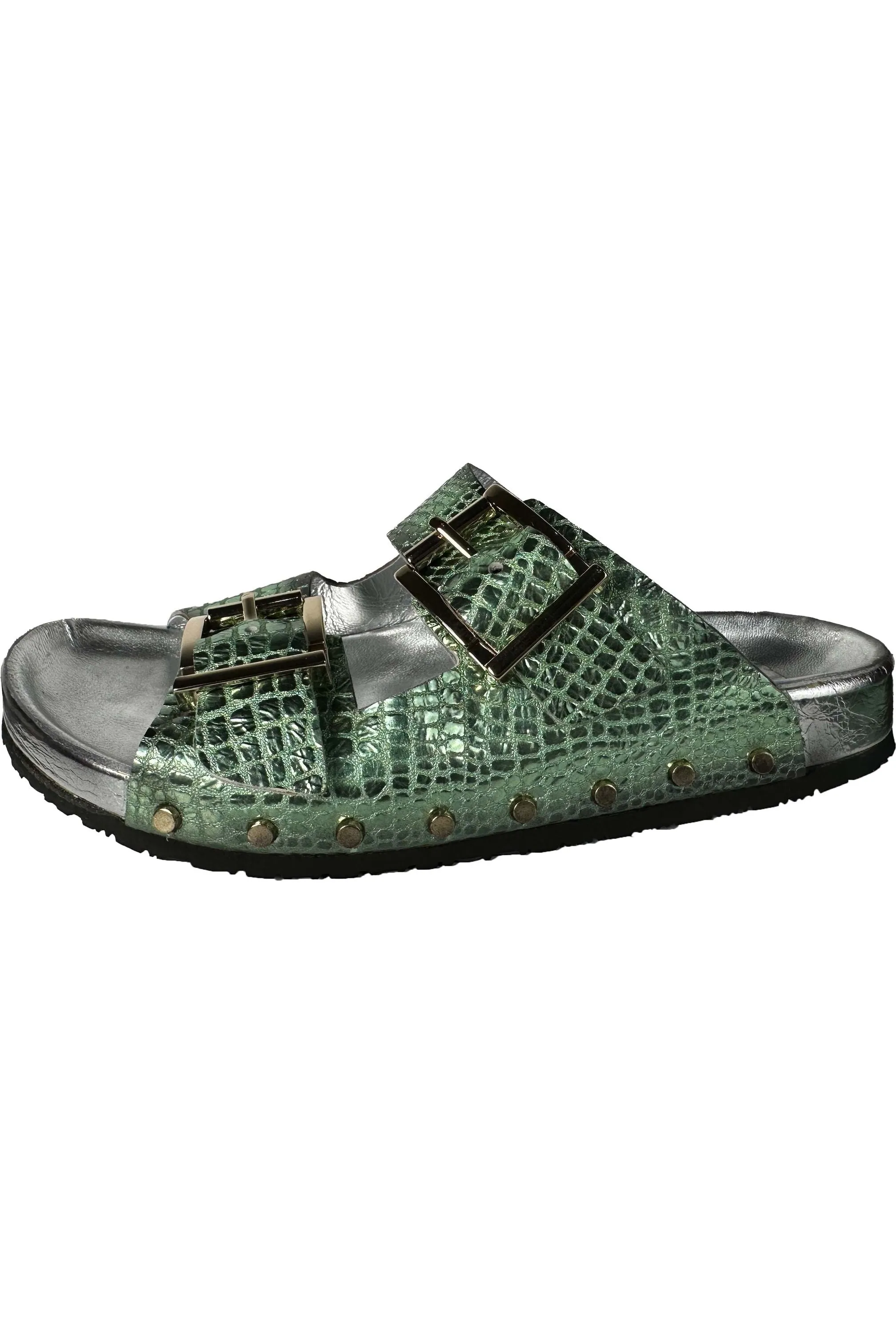 Jo Ghost Beverly Studded Python Double Band Slide 5096BIS | Green