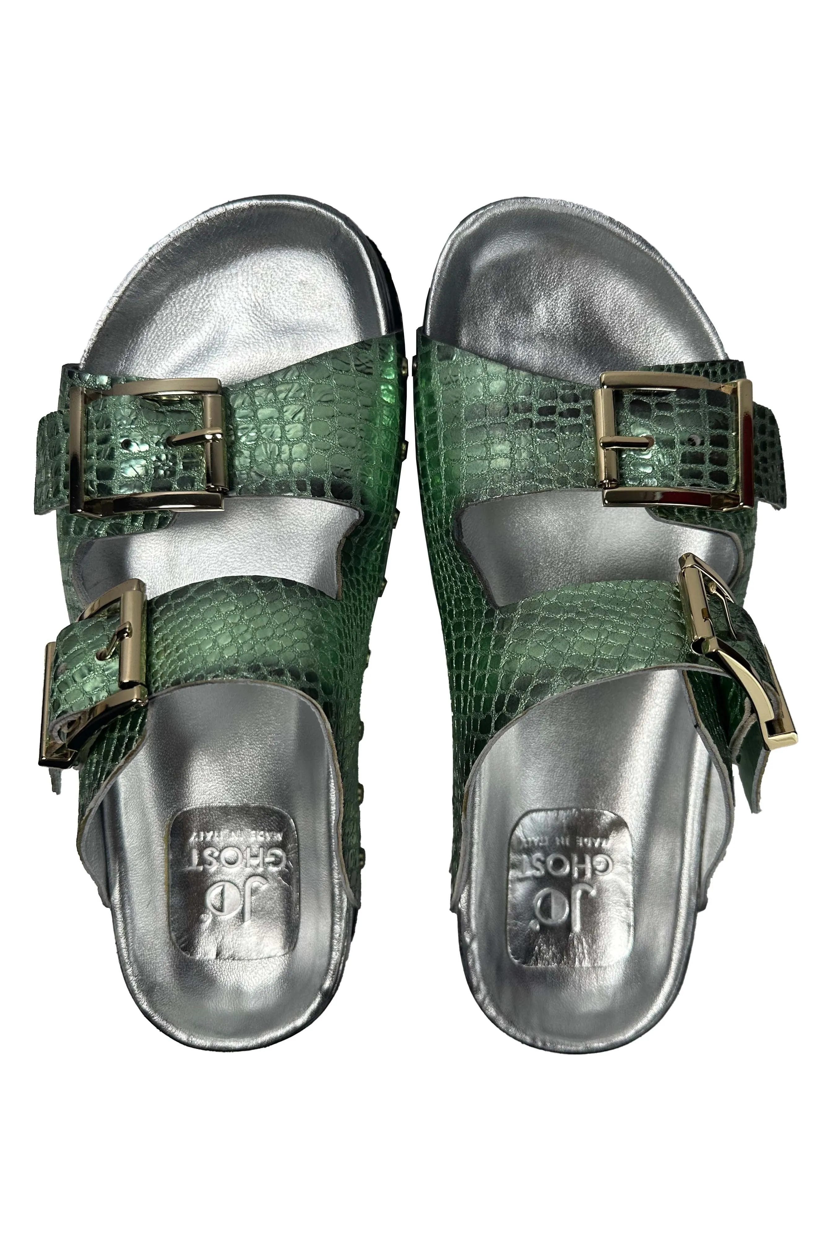 Jo Ghost Beverly Studded Python Double Band Slide 5096BIS | Green