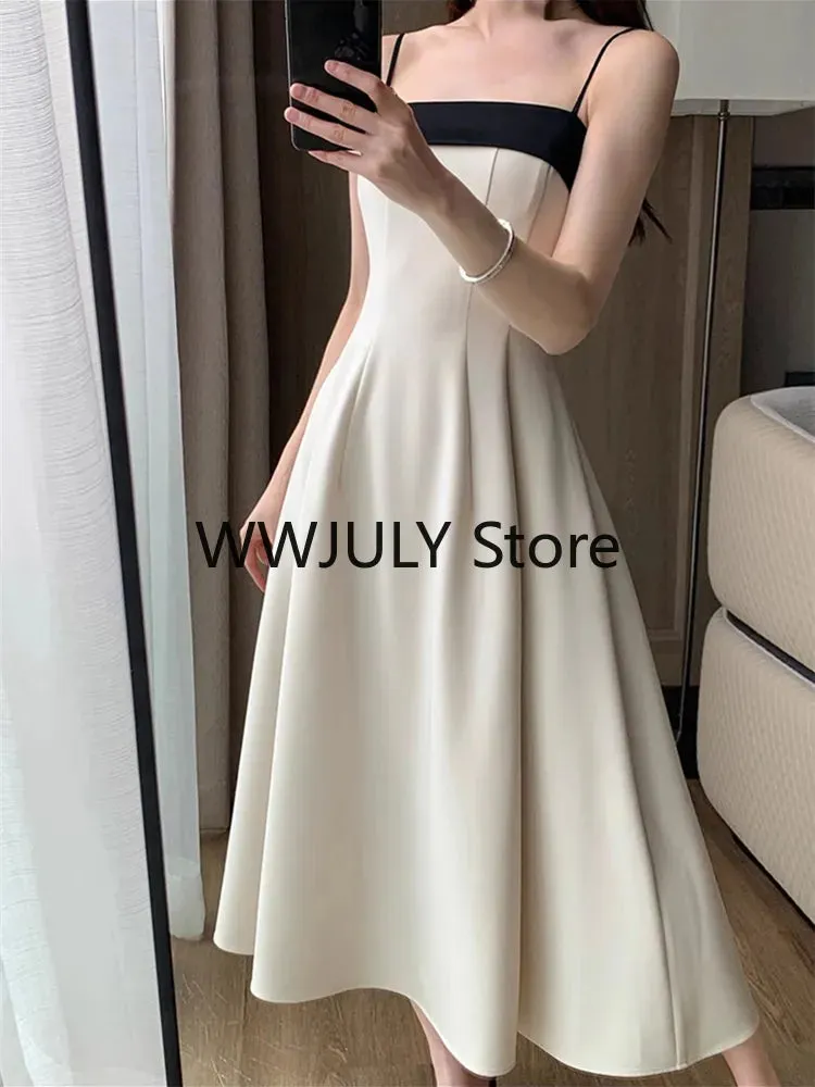 Joskaa 2024 Summer New Elegant Strap Midi Dress Women Vintage One Piece Dress Korean Fashion Sexy Party Vestidos Female Clothing Slim