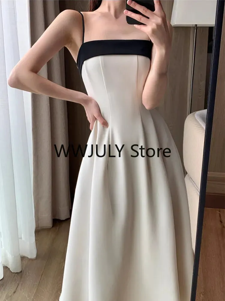 Joskaa 2024 Summer New Elegant Strap Midi Dress Women Vintage One Piece Dress Korean Fashion Sexy Party Vestidos Female Clothing Slim