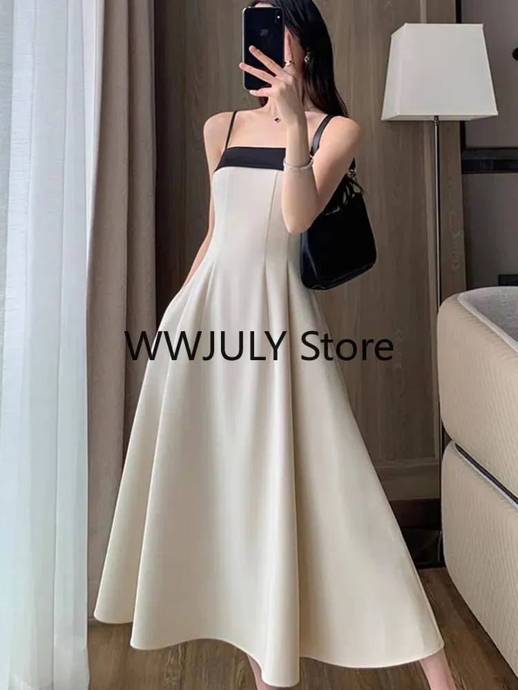 Joskaa 2024 Summer New Elegant Strap Midi Dress Women Vintage One Piece Dress Korean Fashion Sexy Party Vestidos Female Clothing Slim