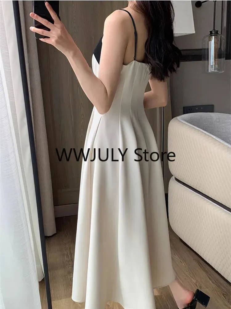 Joskaa 2024 Summer New Elegant Strap Midi Dress Women Vintage One Piece Dress Korean Fashion Sexy Party Vestidos Female Clothing Slim