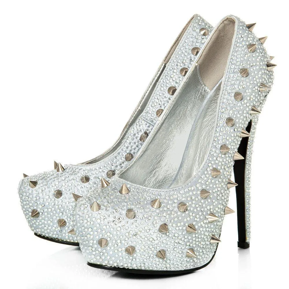 Kacey Concealed Platform Stiletto High Heeled Spiky Studded Court Shoes