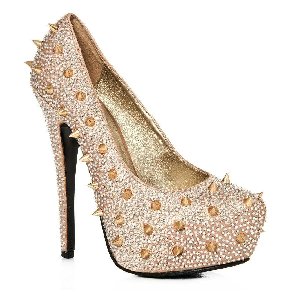 Kacey Concealed Platform Stiletto High Heeled Spiky Studded Court Shoes