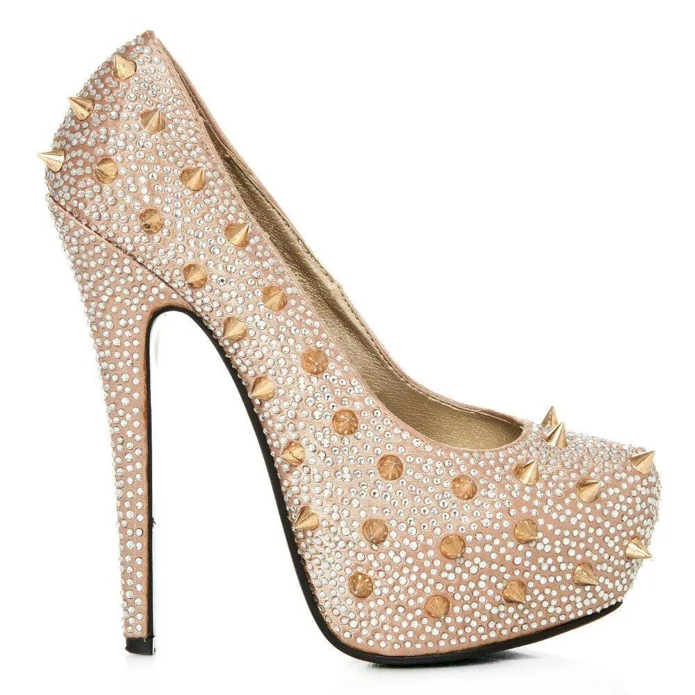 Kacey Concealed Platform Stiletto High Heeled Spiky Studded Court Shoes