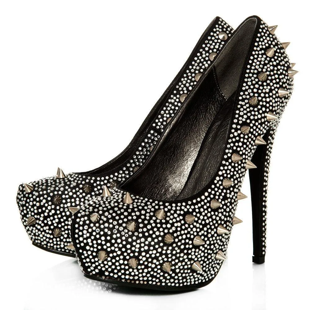 Kacey Concealed Platform Stiletto High Heeled Spiky Studded Court Shoes