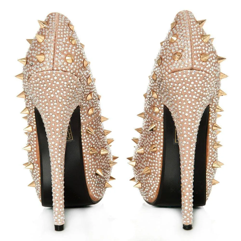 Kacey Concealed Platform Stiletto High Heeled Spiky Studded Court Shoes