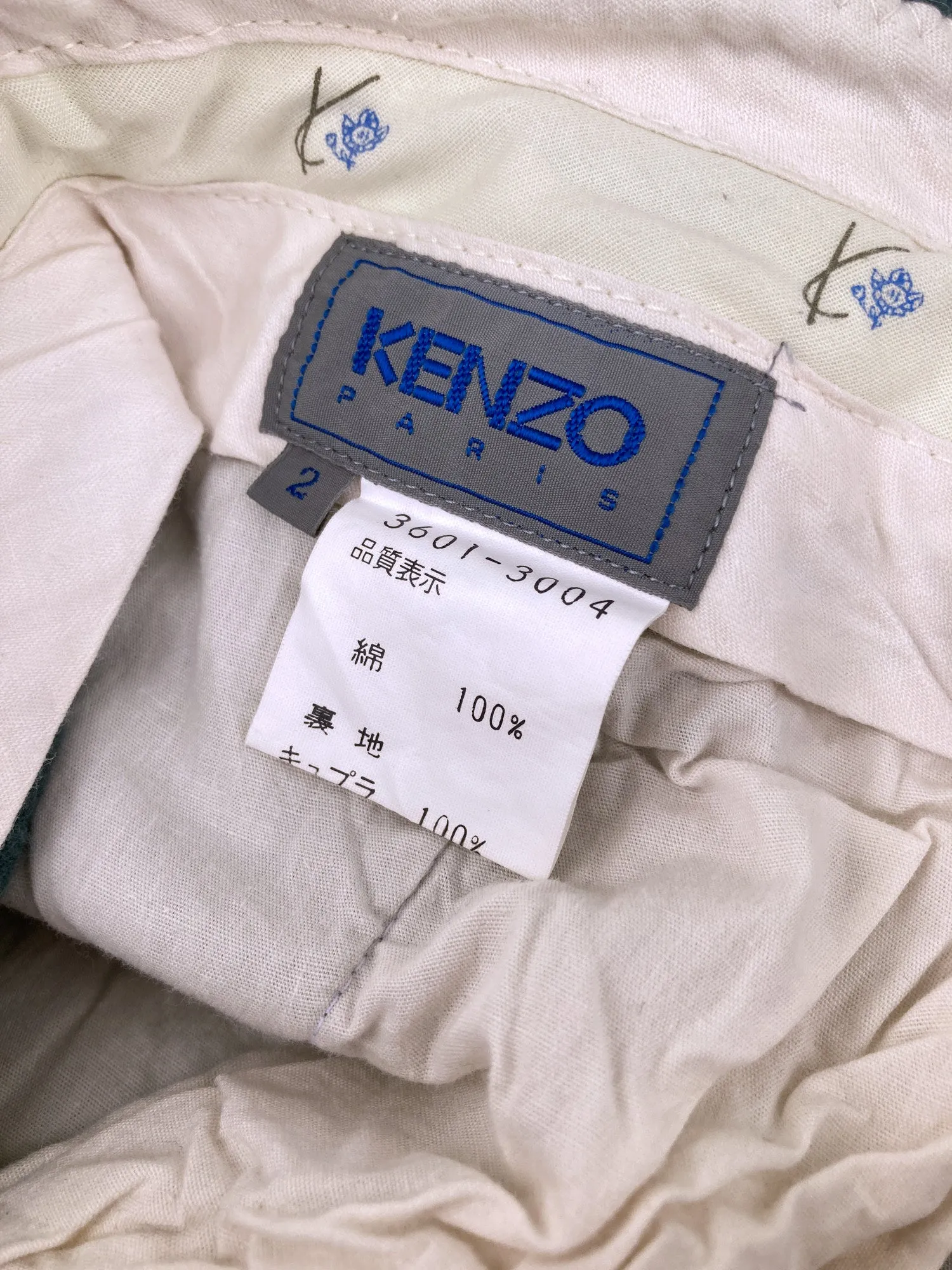 Kenzo Paris 1980s teal cotton corduroy pleated trousers - size 2 S XS