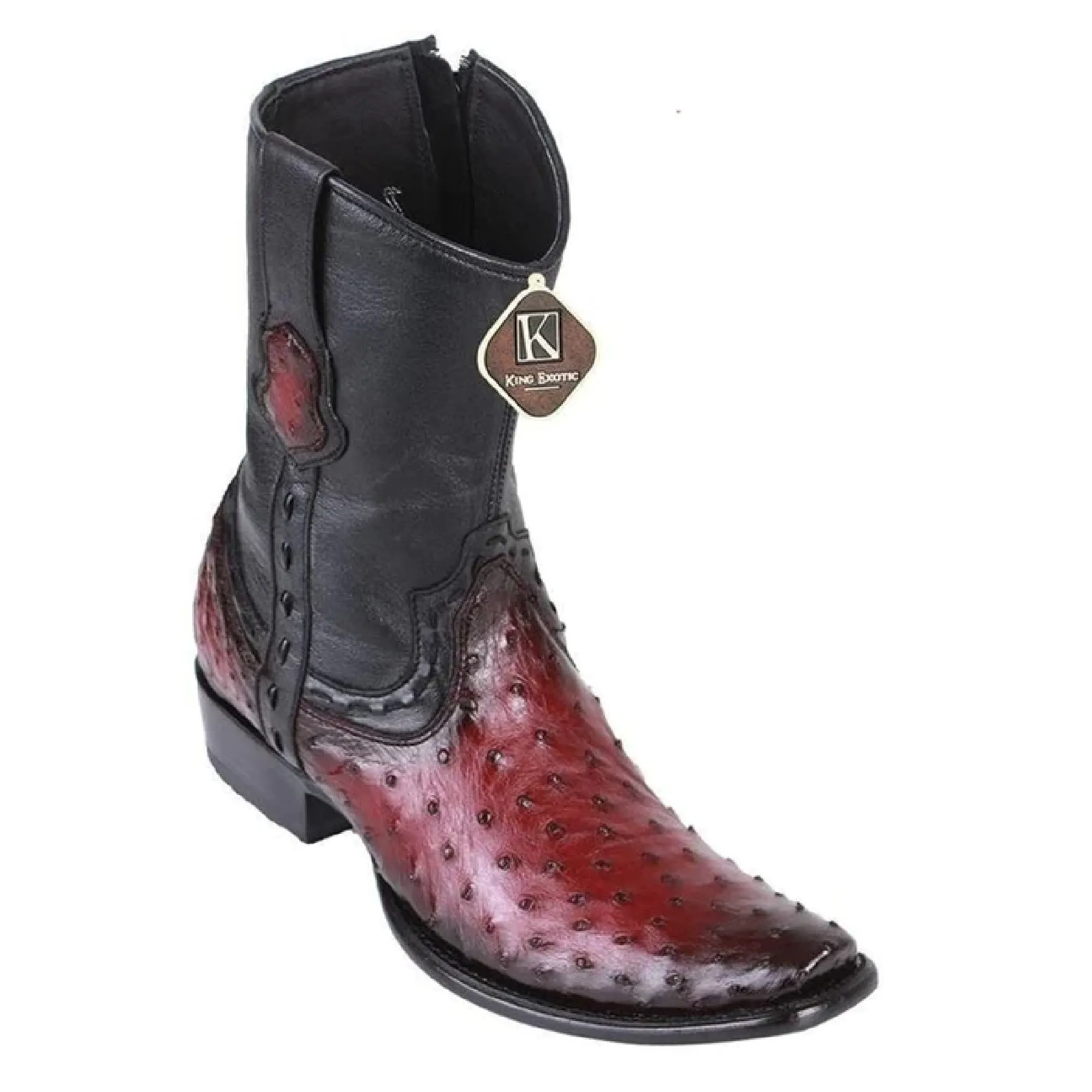 King Exotic Boots #479B0343 Men's Dubai Boot | Men's Ostrich Boots  Color Faded Burgundy