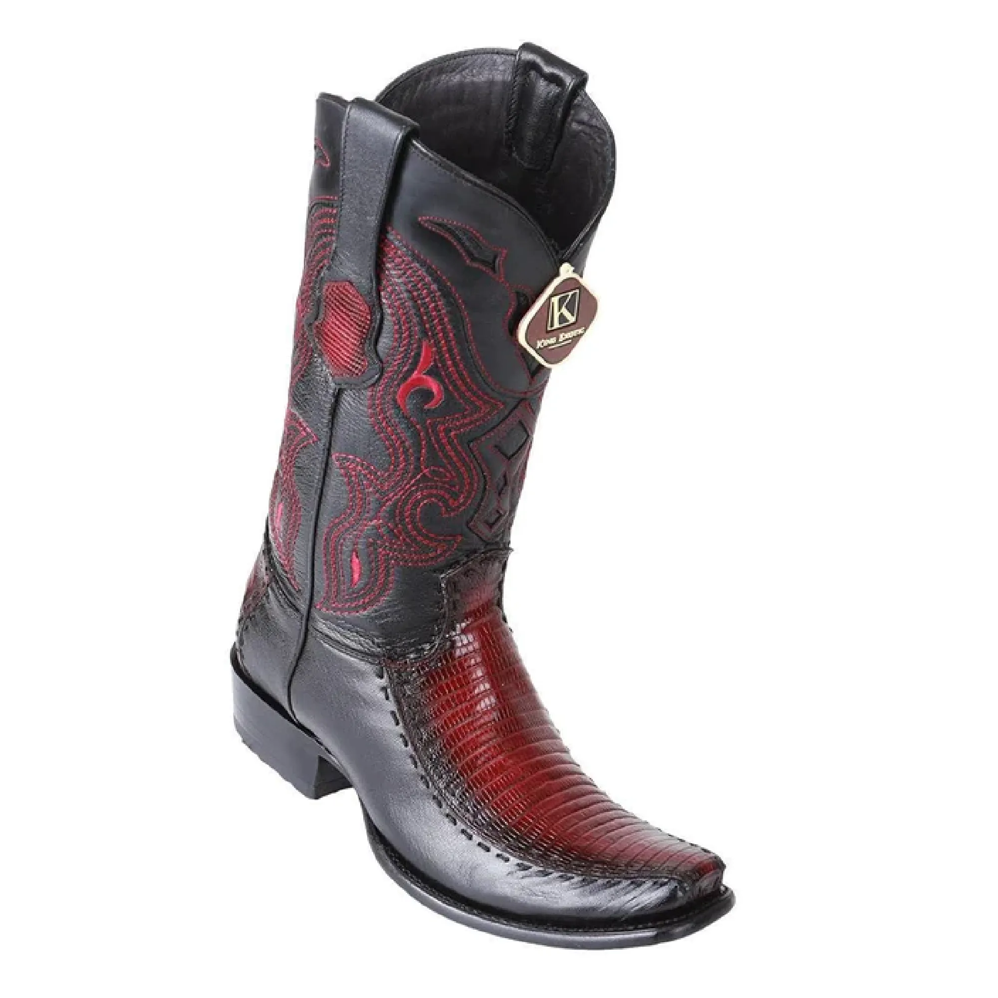 King Exotic Boots #479F0743 Men's | Men's Teju Y Deer Boots Handcrafted Color Faded Burgundy