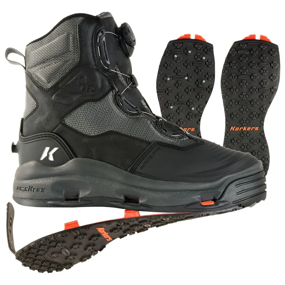 Korkers FB4720-10 DarkHorse Kling-On/Studded Kling-On Sole Wading Boots for Men - Black/Gunmetal - 10 M