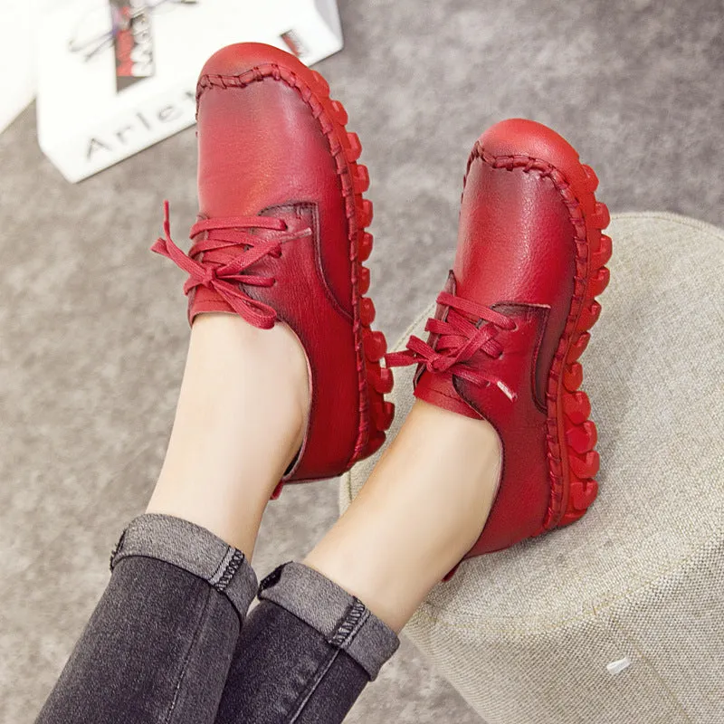 Leather Lace-Up Women Casual Shoes