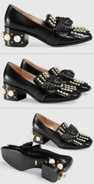 Leather Studded Mid-Heel Loafer