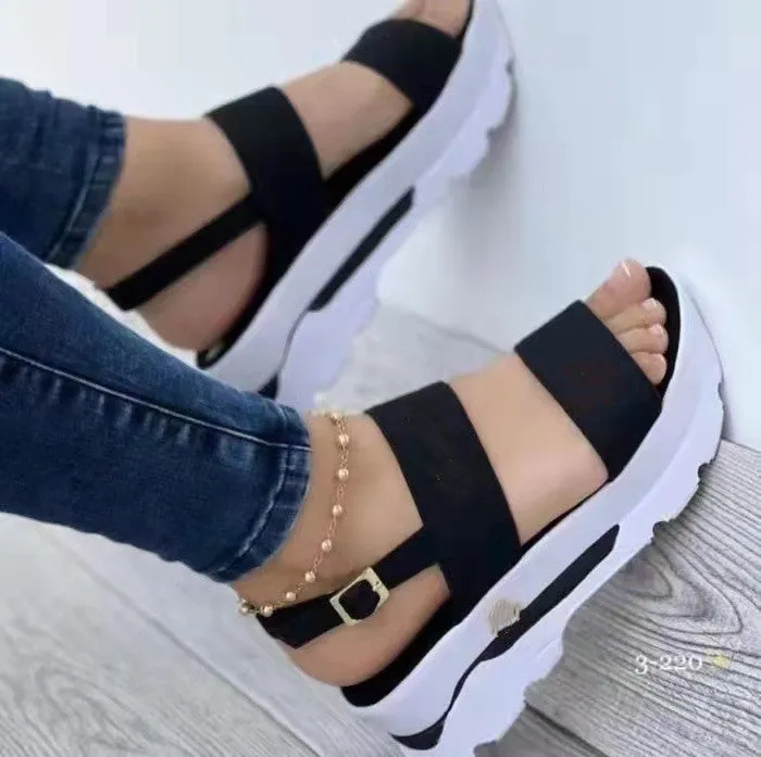 Letter Wide Face With Sweet Style Thick Bottom Wedge Sandals