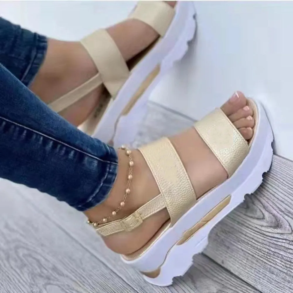 Letter Wide Face With Sweet Style Thick Bottom Wedge Sandals