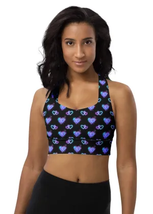 Longline sports bra - Electric Hearts - Black