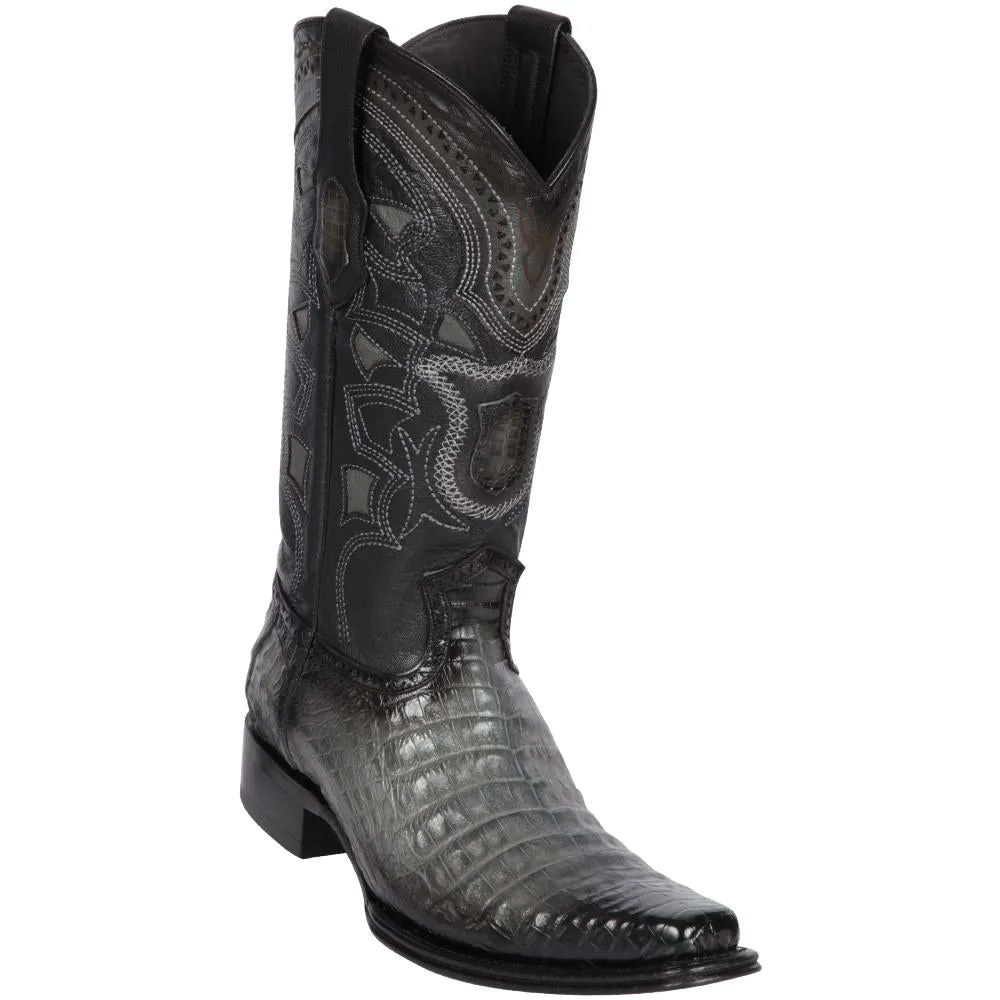 Los Altos Boots Mens #768238 European Square Toe | Genuine Caiman Belly Boots | Color Faded Gray