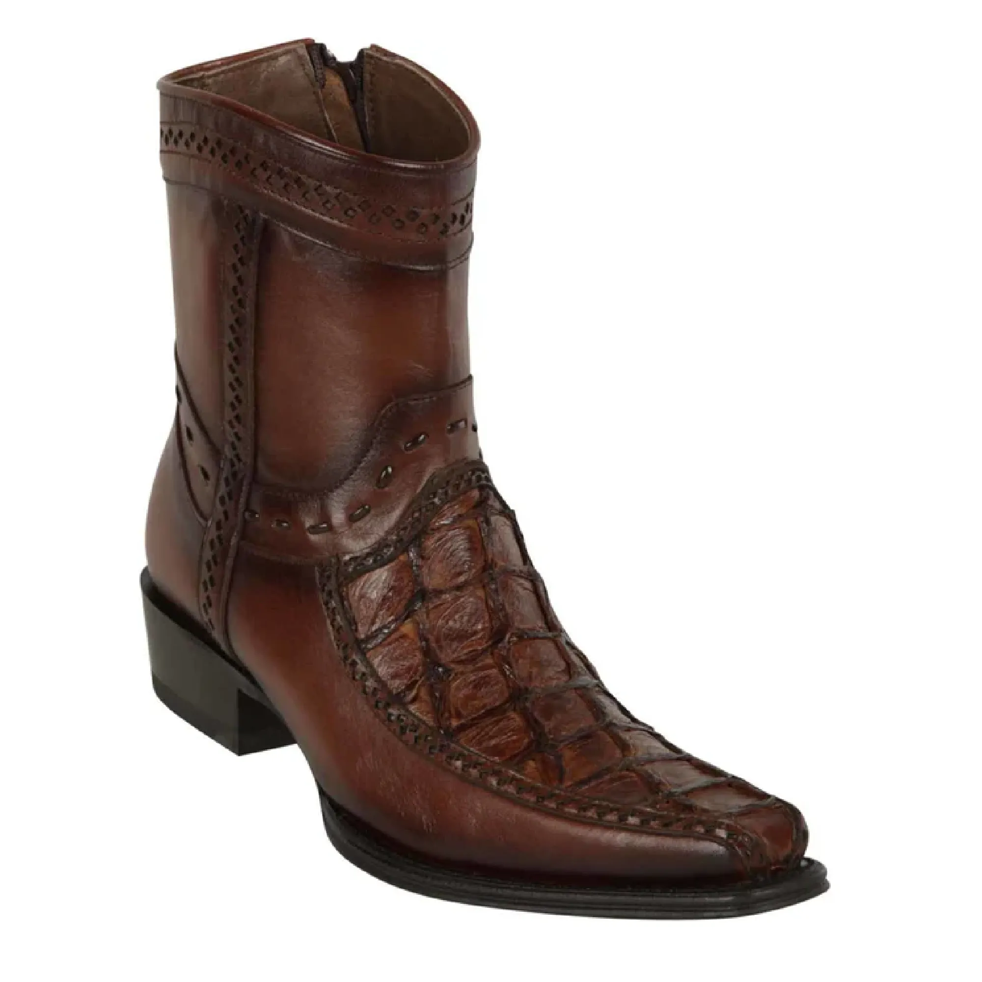 Los Altos Boots Mens #76BF1007 Low Shaft European Square Toe | Genuine Piraruccu Leather Boots | Color Grav Brown