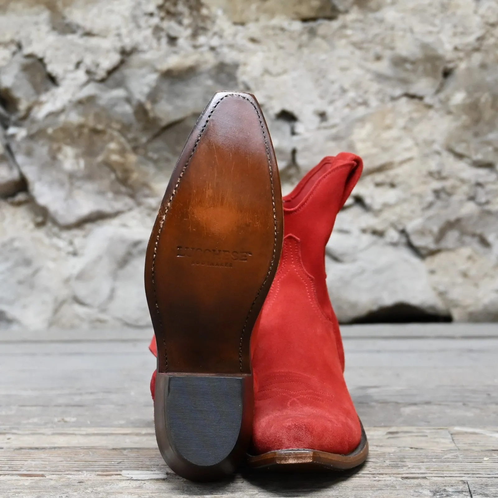 Lucchese Ladies Red Suede Bootie