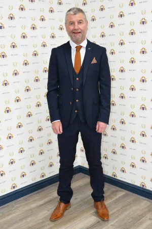 Manchester United Treble Winner Denis Irwin in Max Navy Suit