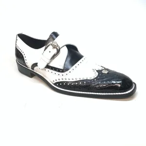 Mauri 3051 Black White Alligator Studded Monk Strap Dress Shoes