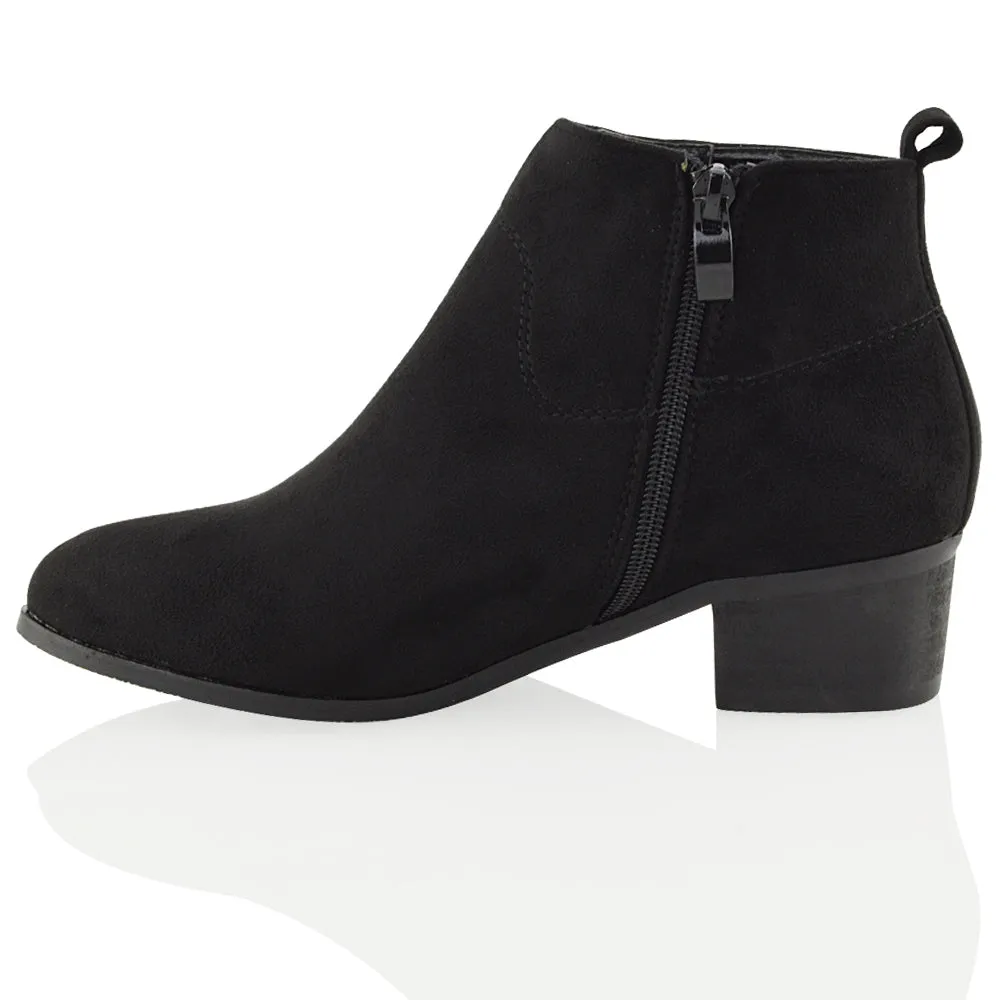 Melodie Faux Suede Zip Up Cowboy Ankle Boots With Low Block Heel in Black