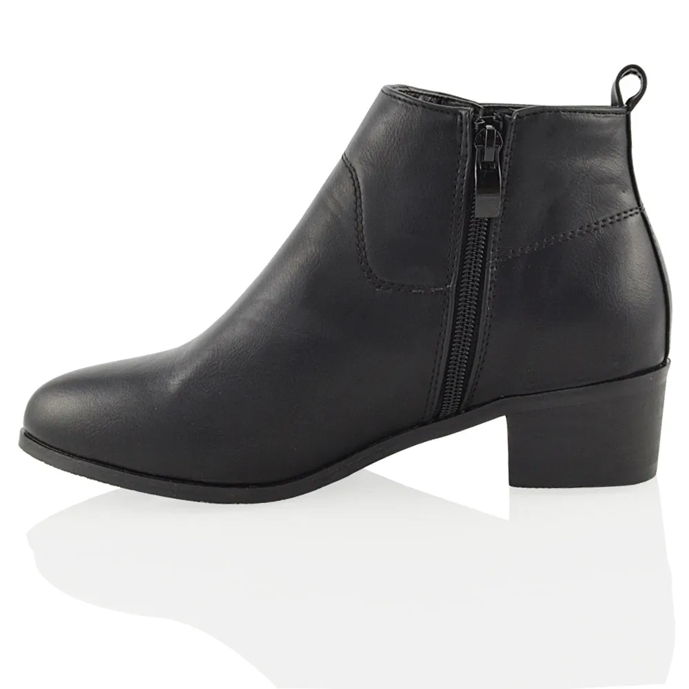 Melodie Faux Suede Zip Up Cowboy Ankle Boots With Low Block Heel in Black