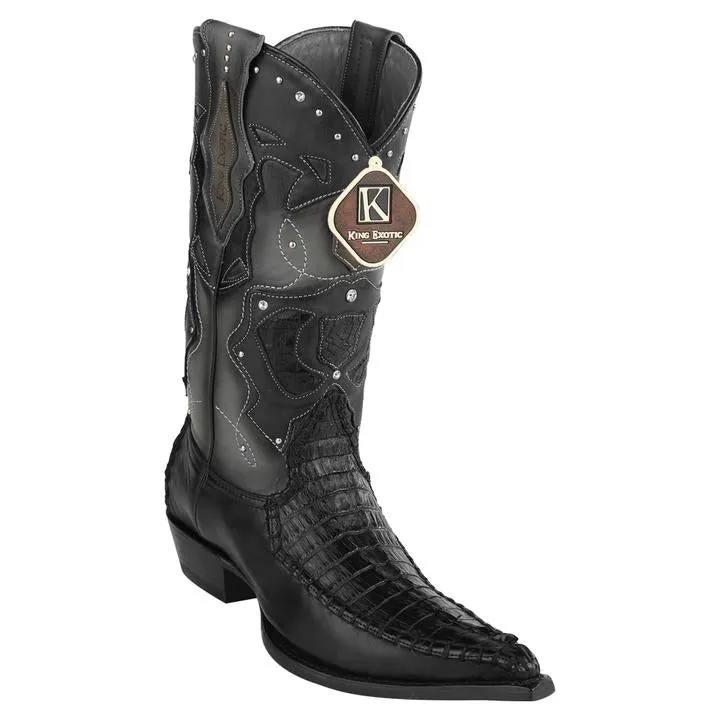 Men's King Exotic Boots Genuine Baby Caiman Tail 3x Toe Black (495v20105)