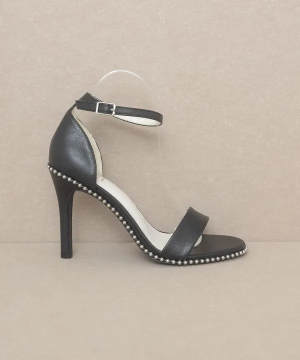 Metal Stud Open Toe Heels // Black or Denim